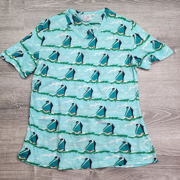 70s 80s VINTAGE Made in Korea Cruise Ship Boat Water Pattern T Shirt Top Large - Picture 12 of 12